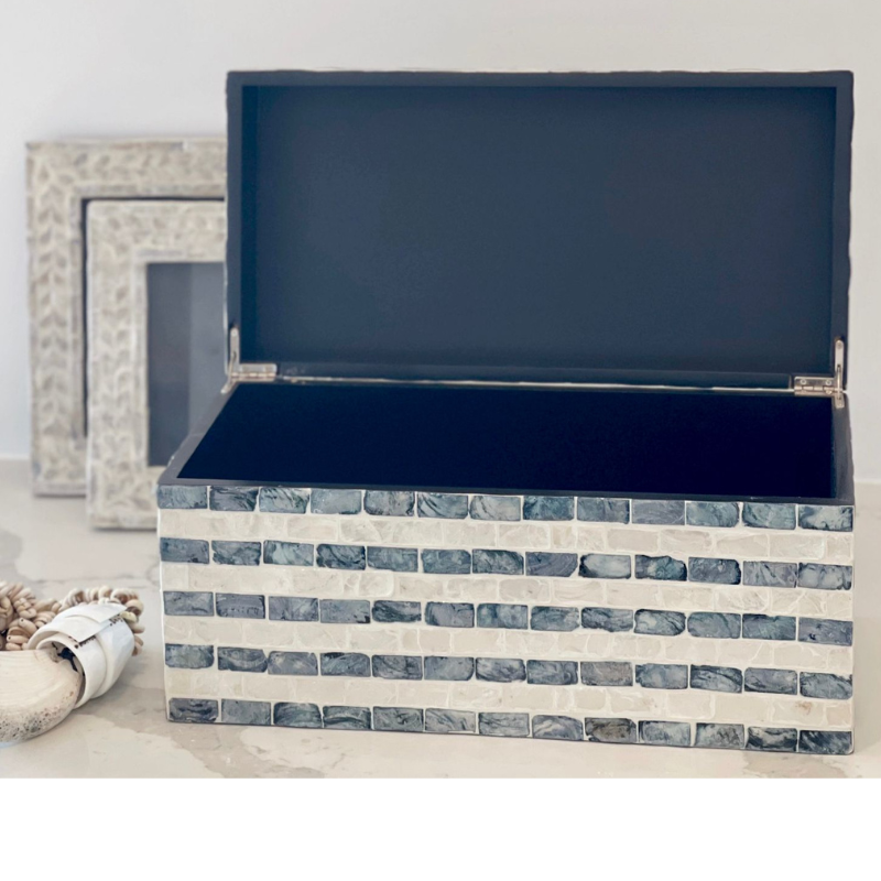 Tiled Large Blue Mother Of Pearl Trinket Box