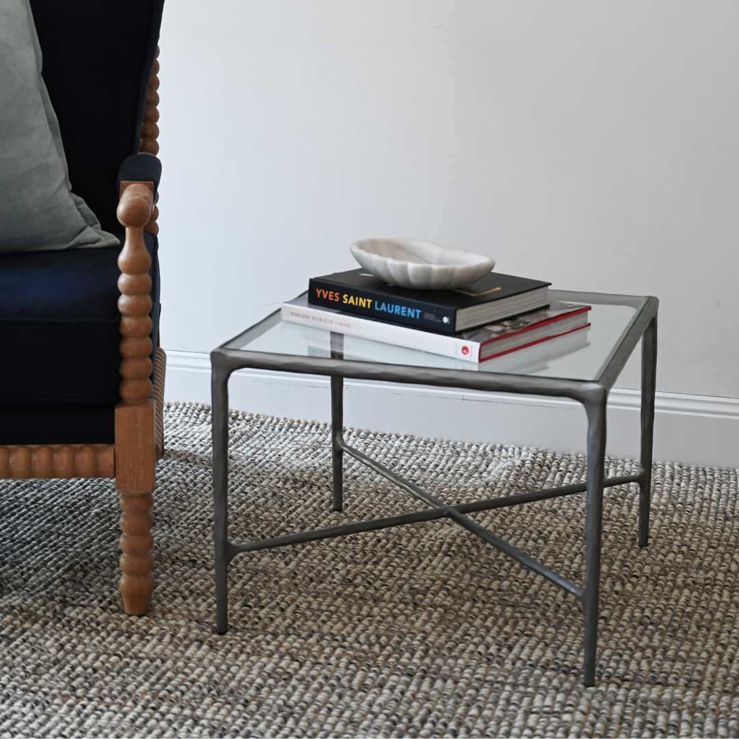 Soho Forged Silver Side Table With Glass Top