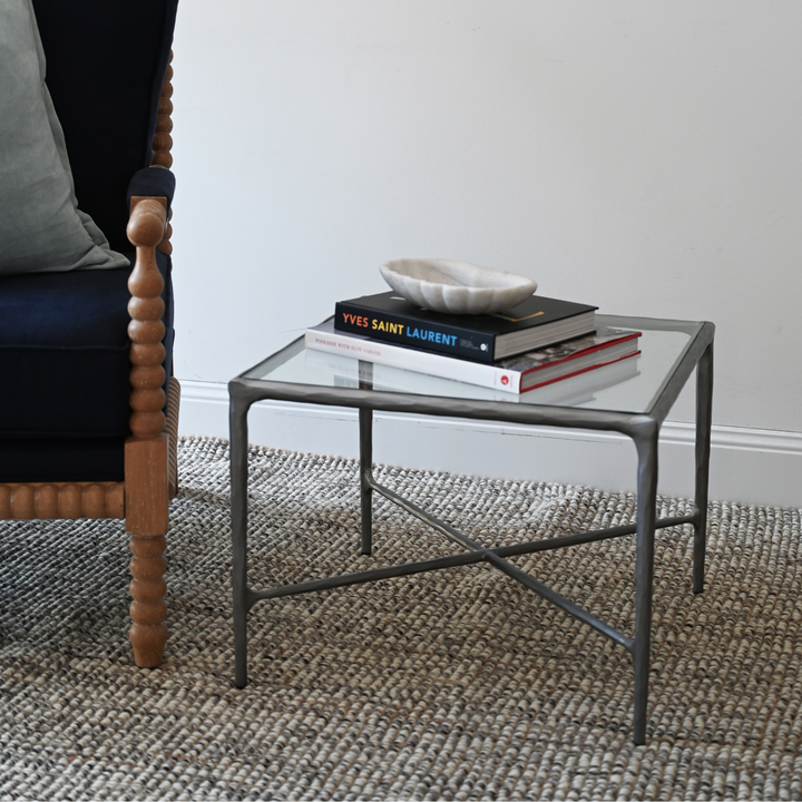 Soho Forged Silver Side Table With Glass Top