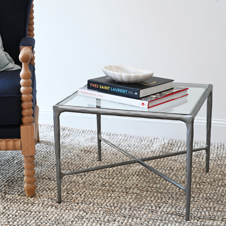 Soho Forged Silver Side Table With Glass Top