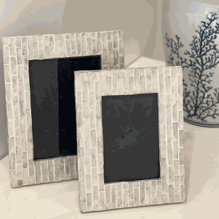 Tiled Grey Mother Of Pearl Photo Frame - 2 Sizes
