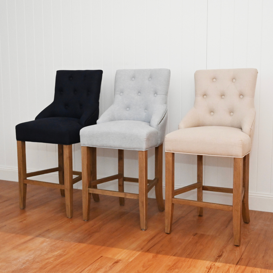 Leopold Upholstered Linen Kitchen Stool