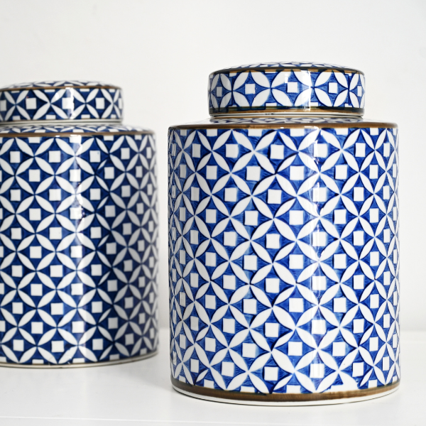 Star Blue & White Handpainted Jar - 3 sizes