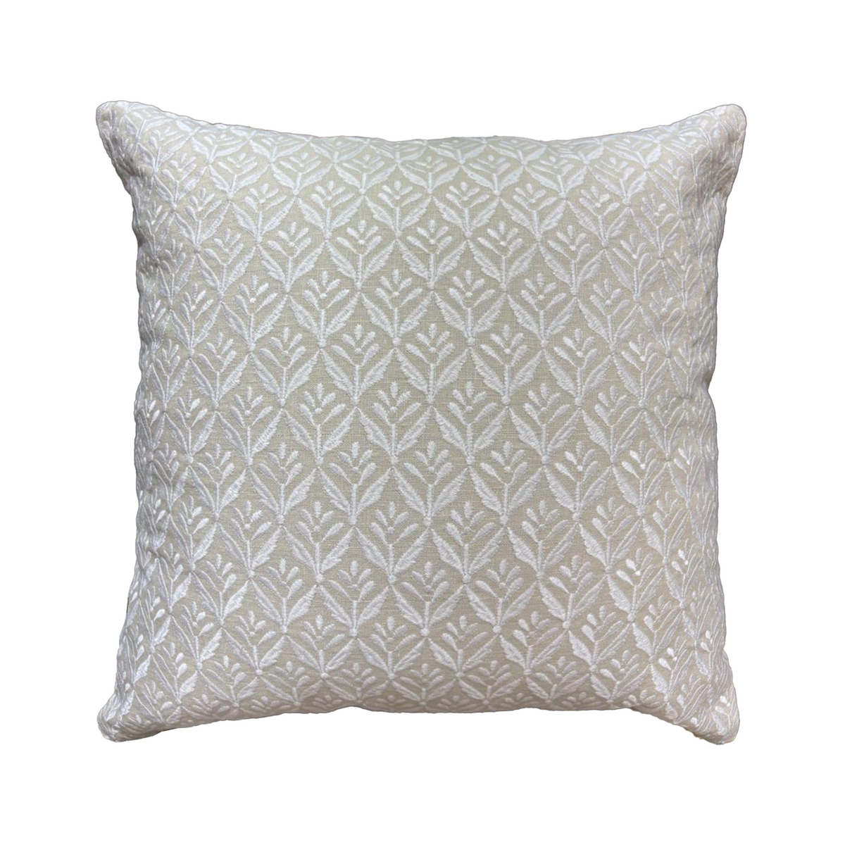 oatmeal and white floral square linen cushion