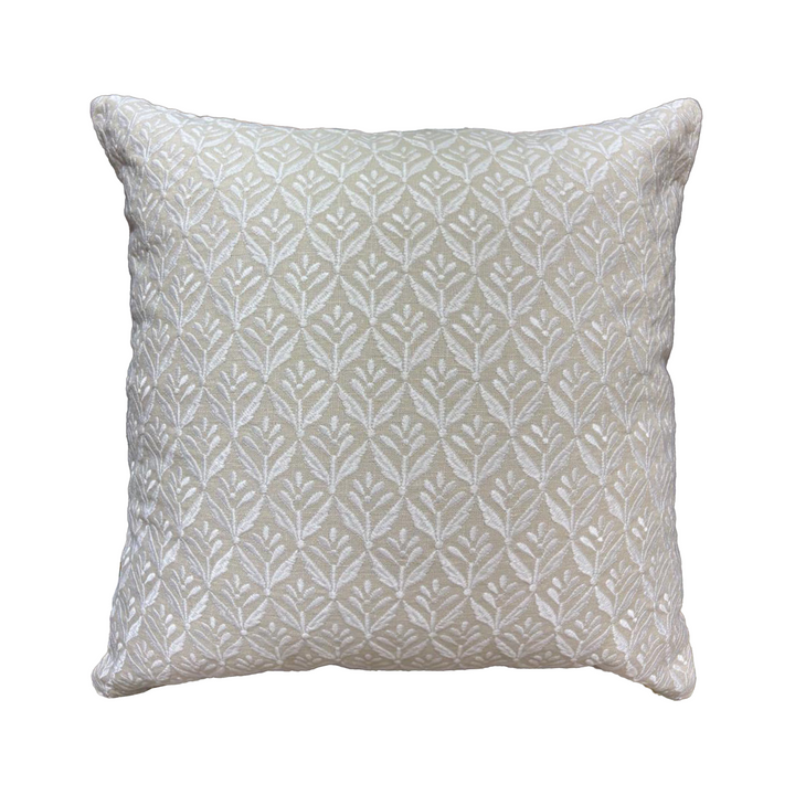oatmeal and white floral square linen cushion