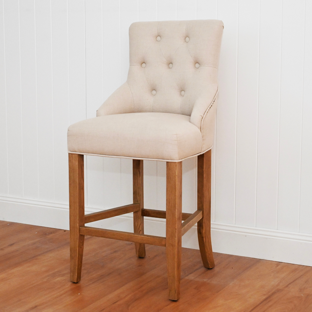 Leopold Upholstered Linen Kitchen Stool Oatmeal
