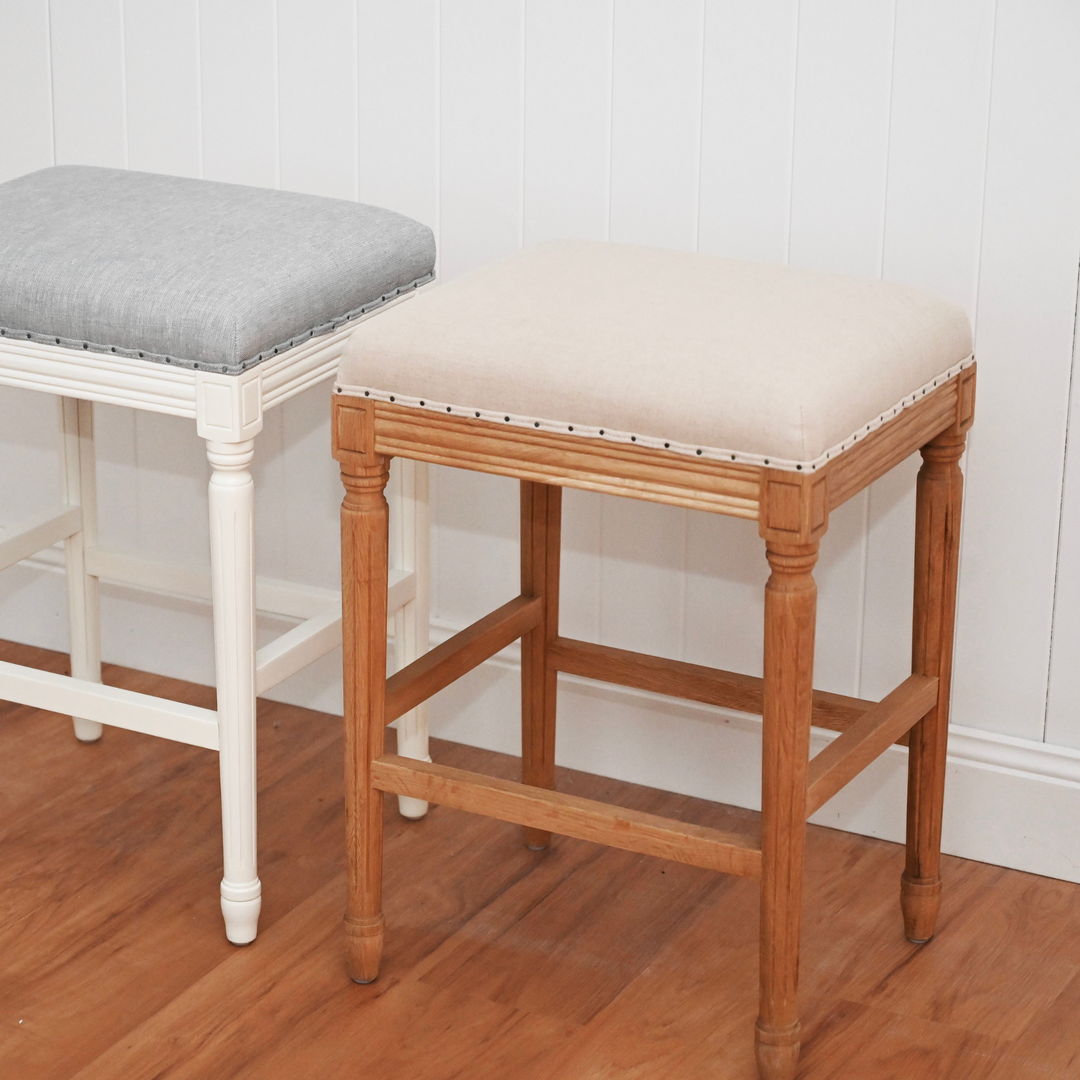 April Backless Stool With Padded Linen Seat
