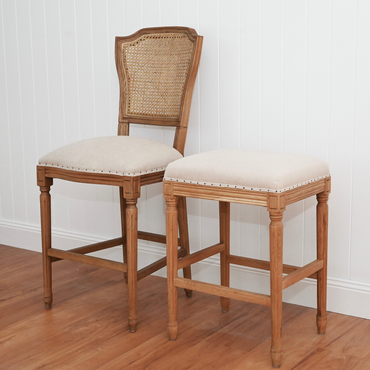 April Backless Stool With Padded Linen Seat