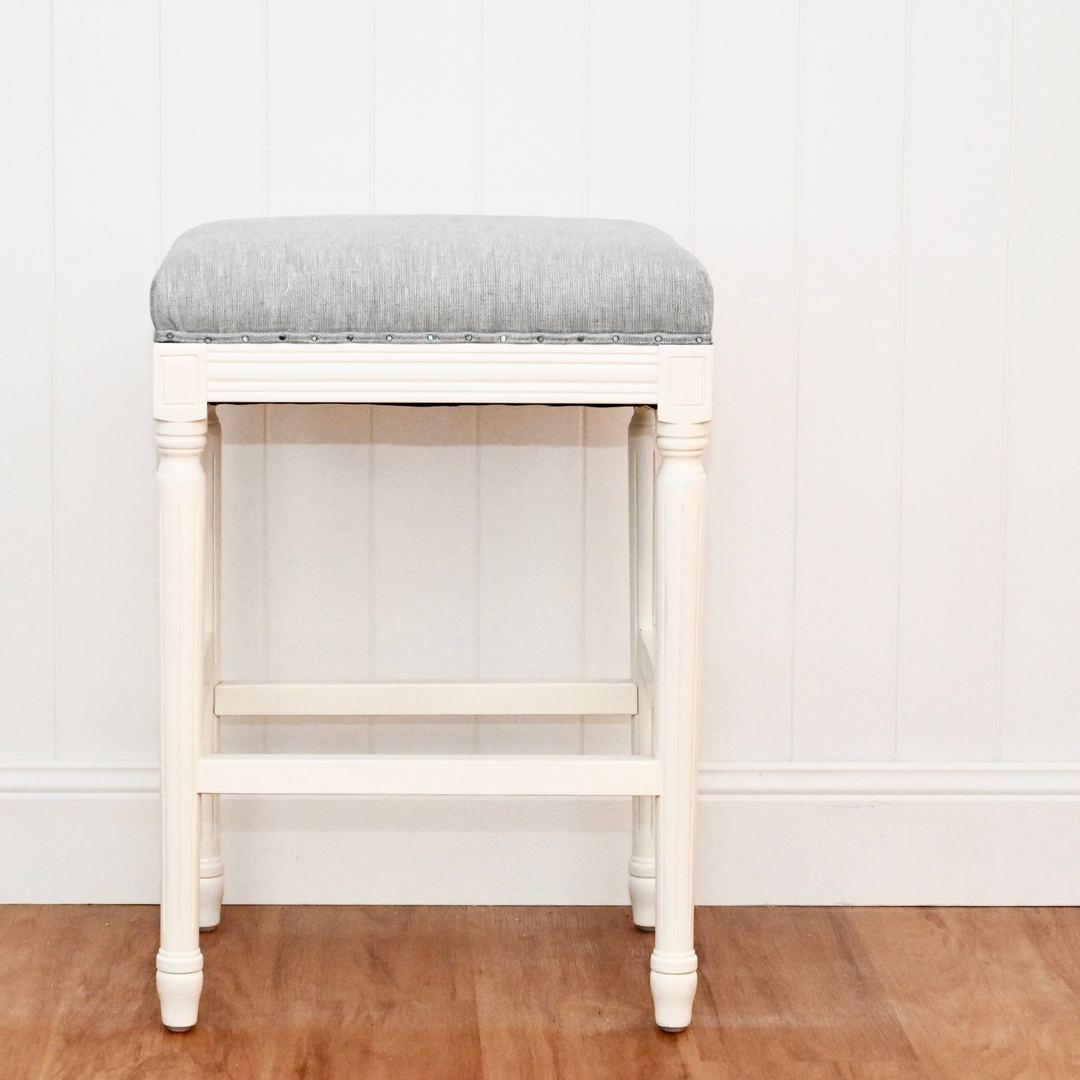 April Backless Stool With Padded Linen Seat