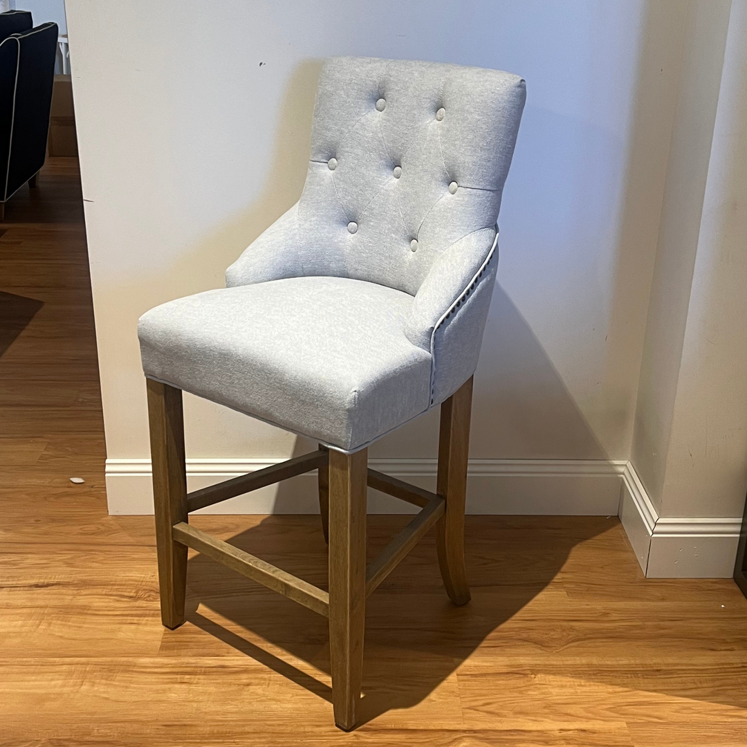 Leopold Upholstered Linen Kitchen Stool Duck Egg Blue