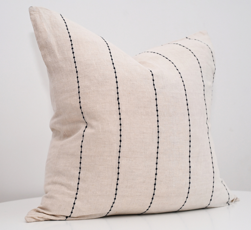 Conner Oatmeal Square Linen Blue Stripe Cushion Cover Only