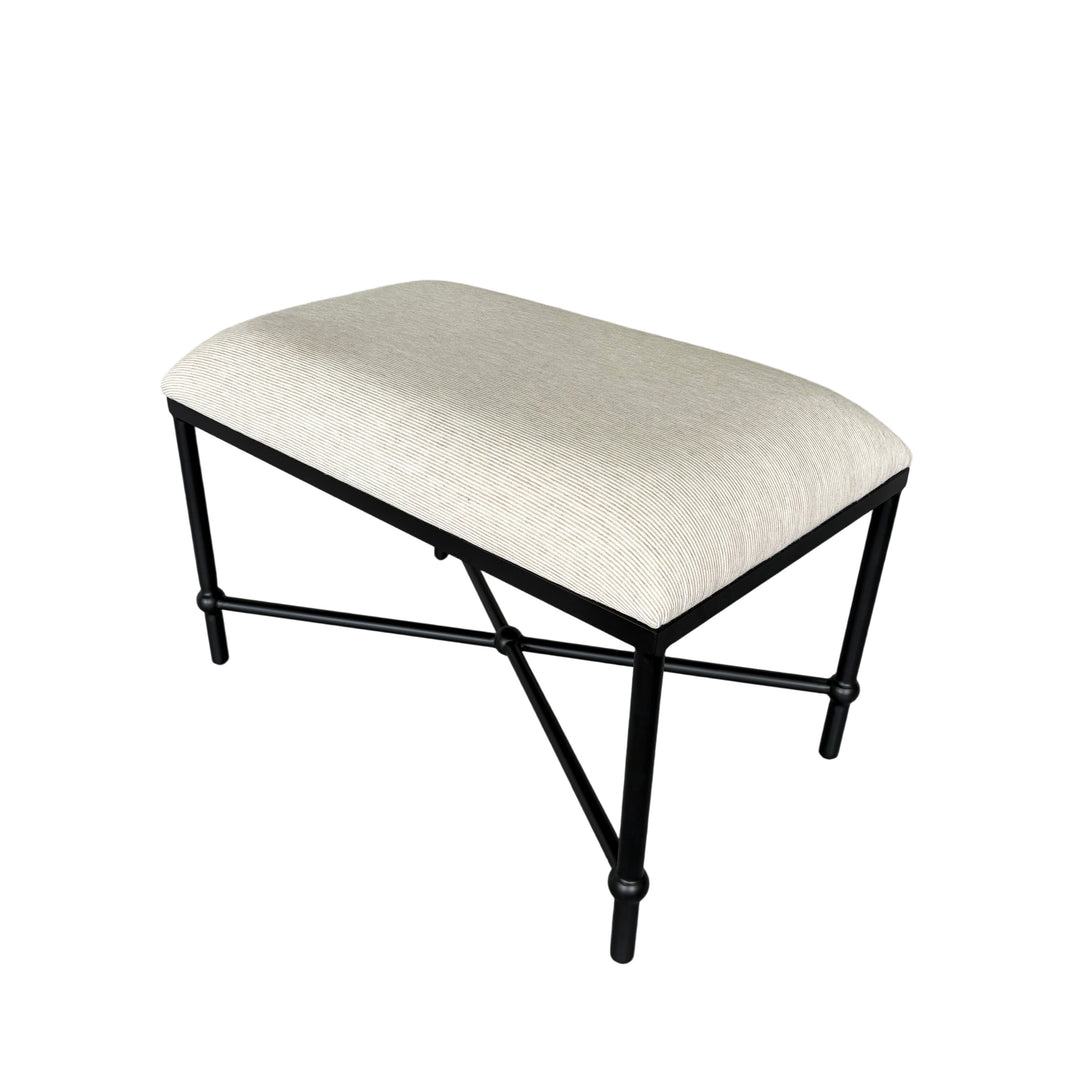 Cambridge Iron and Linen Cross Leg Small Bench Pinstripe Oatmeal 75cm wide x 46cm deep x 49cm high