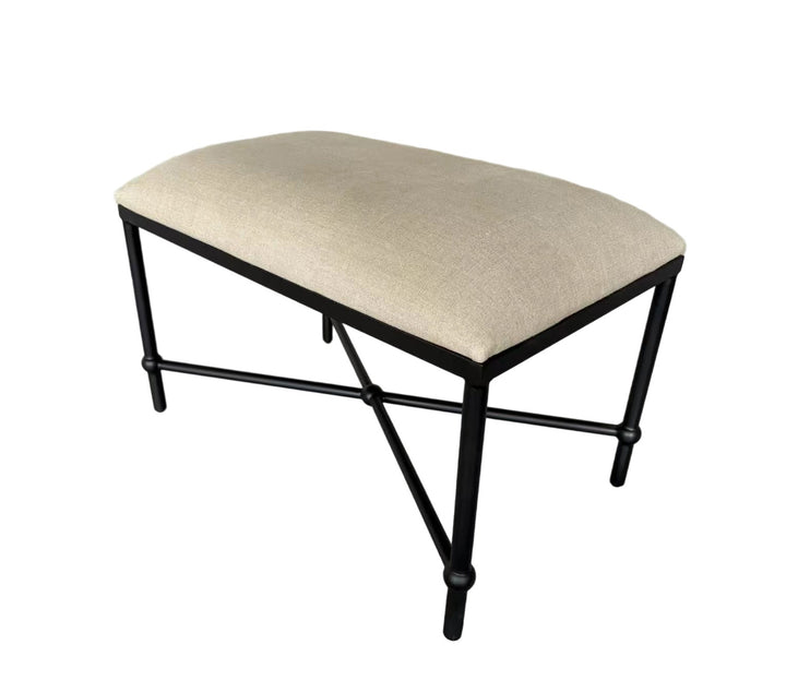 Cambridge Iron and Linen Cross Leg Small Bench Oatmeal 75cm wide x 46cm deep x 49cm high