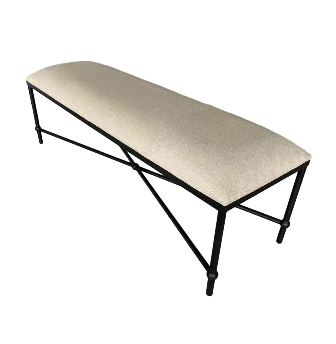 Cambridge Iron and Linen Cross Leg Large Bench Oatmeal 150cm wide x 46cm deep x 49cm high