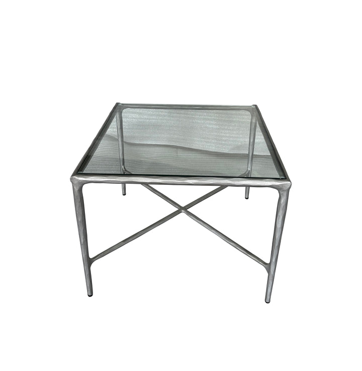 Soho Forged Silver Side Table With Glass Top