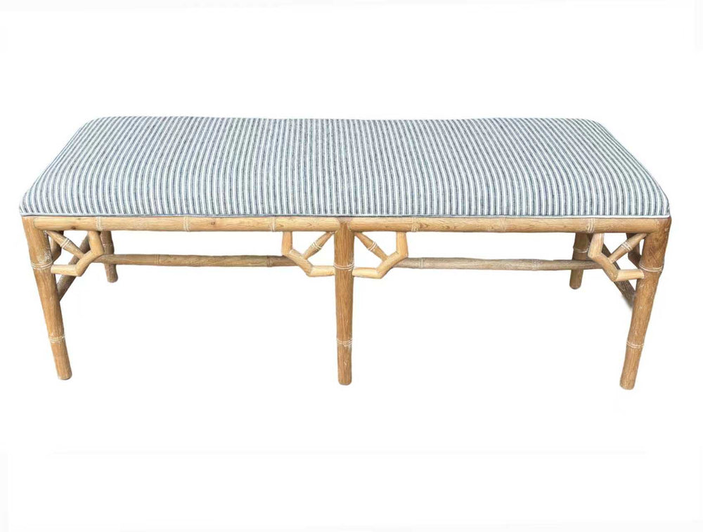 Raffles Linen Upholstered Oak Bench Seat Whitewash Oak Duck Egg Blue 135cm wide x 45cm deep x 49cm high