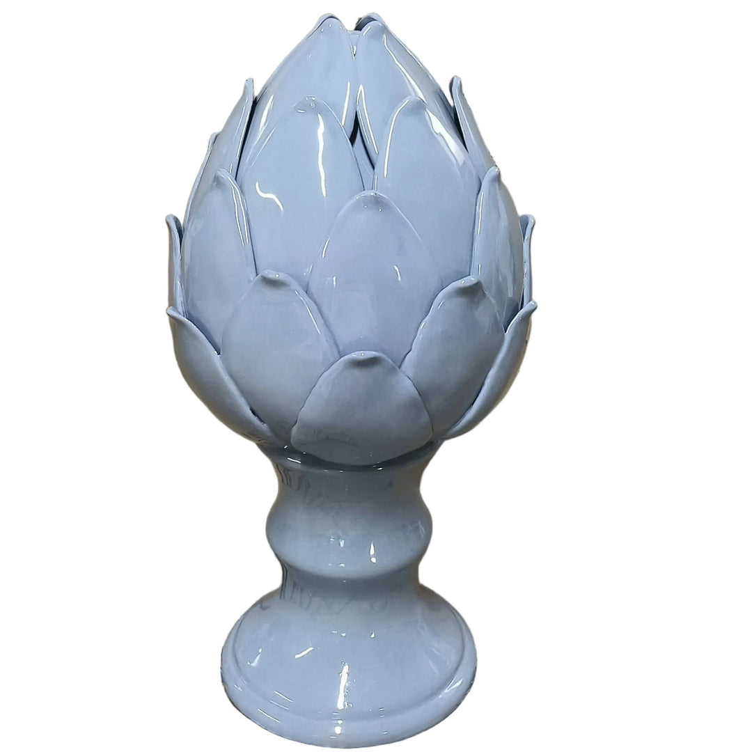 Large duck egg blue ceramic artichoke decorative sculpture