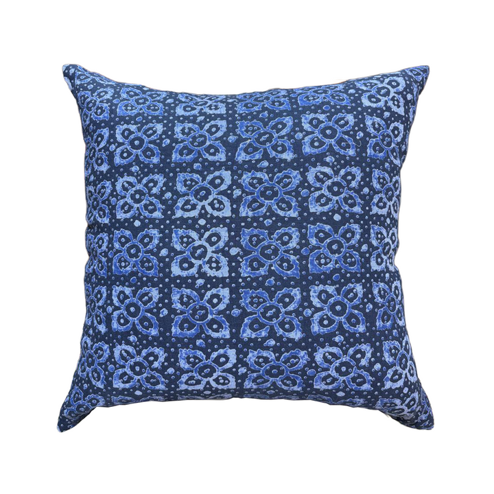 blue abstract linen cushion