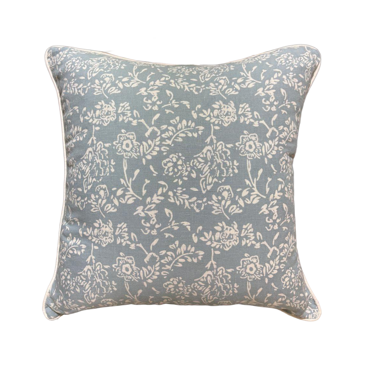 Duck Egg Blue and White Floral Square Linen Cushion