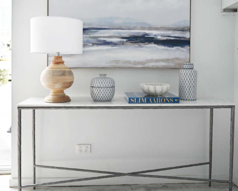 Soho Forged Silver Console Table With Marble Top