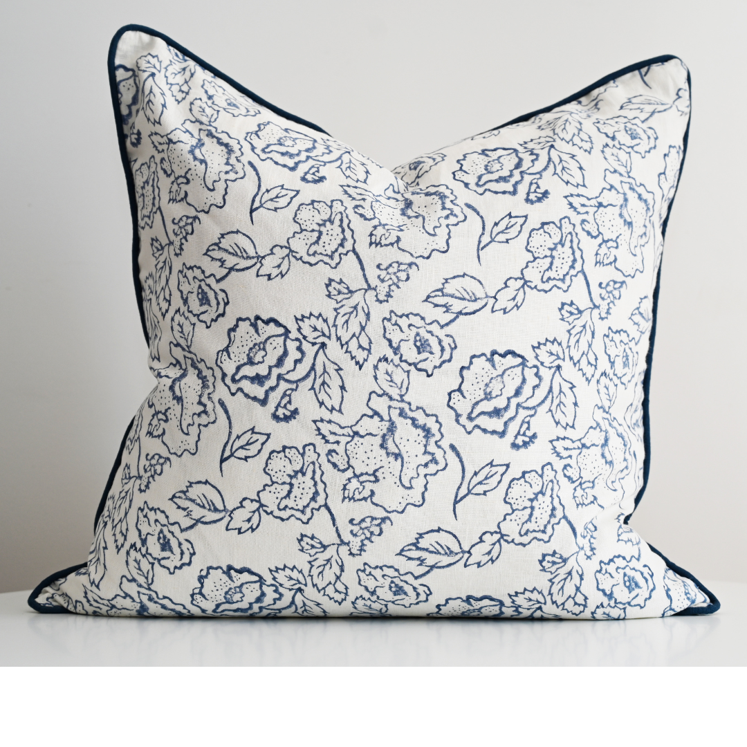 Stuart Desert Rose Block Print 60cm X 60cm Linen Cushion Cover Only