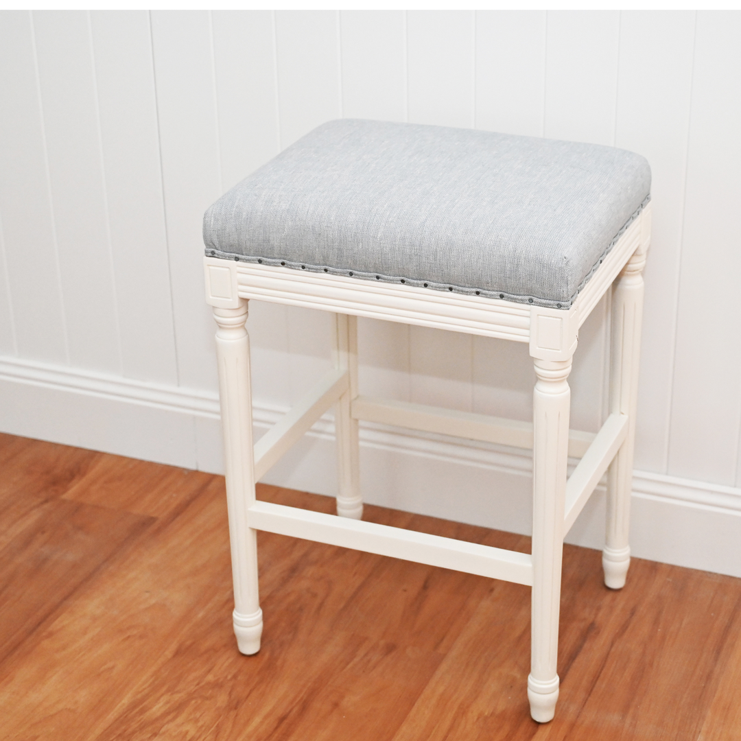 April Backless Stool With Padded Linen Seat