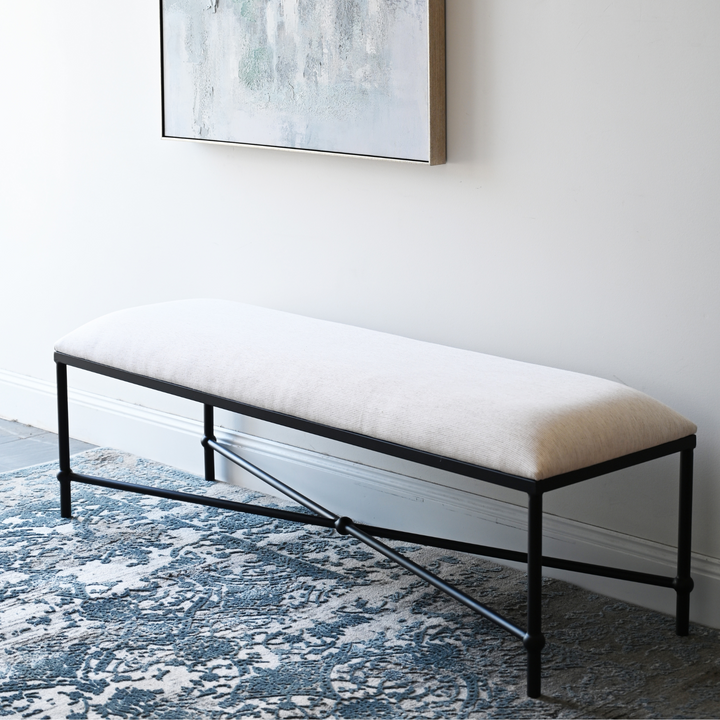 Cambridge Iron and Linen Cross Leg Large Bench
