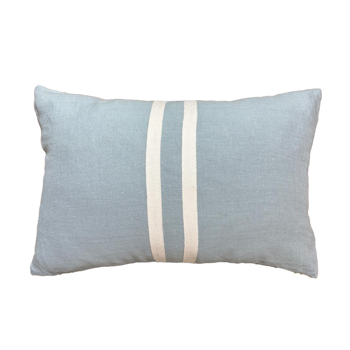 Duck Egg blue linen lumbar cushion with white stripe