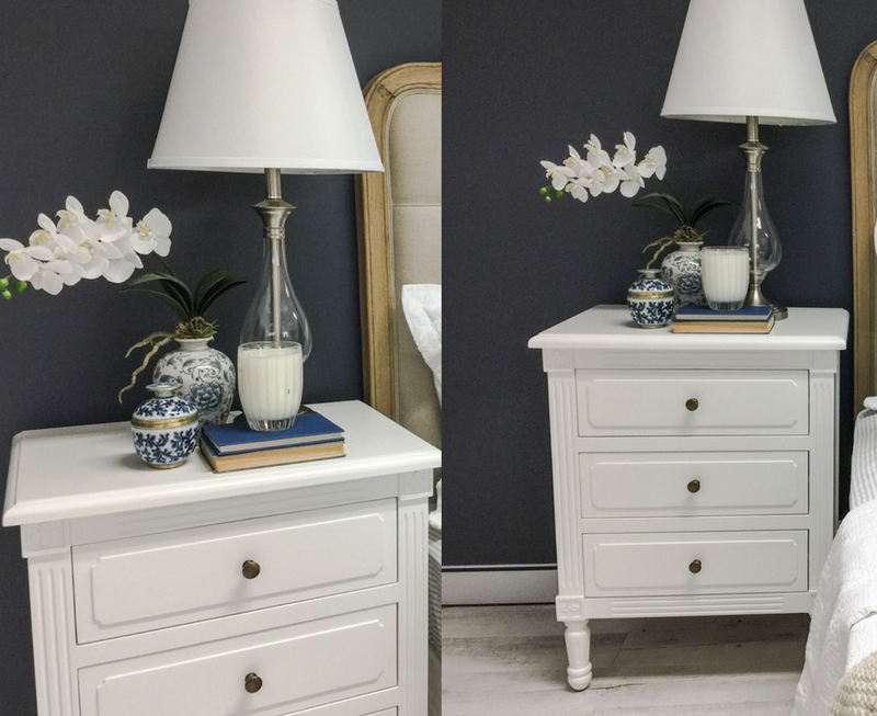 three drawer hamptons bedside table white