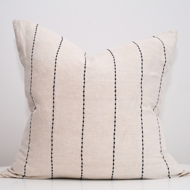 Conner Oatmeal Square Linen Blue Stripe Cushion Cover Only