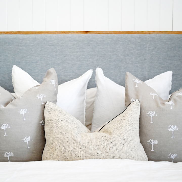 Palm Tree White/ Oatmeal Square Cushion - Cover Only