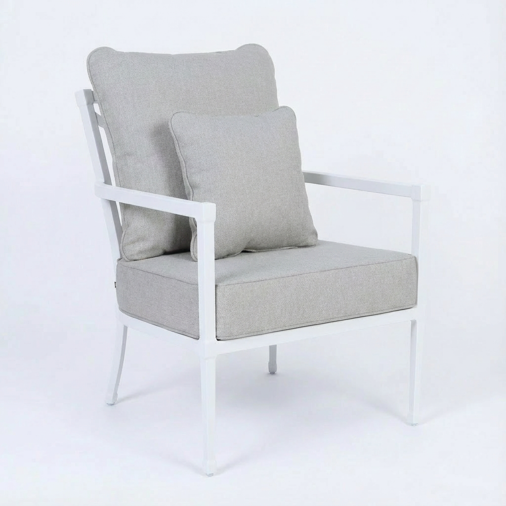 Amalfi White Outdoor Armchair Oatmeal