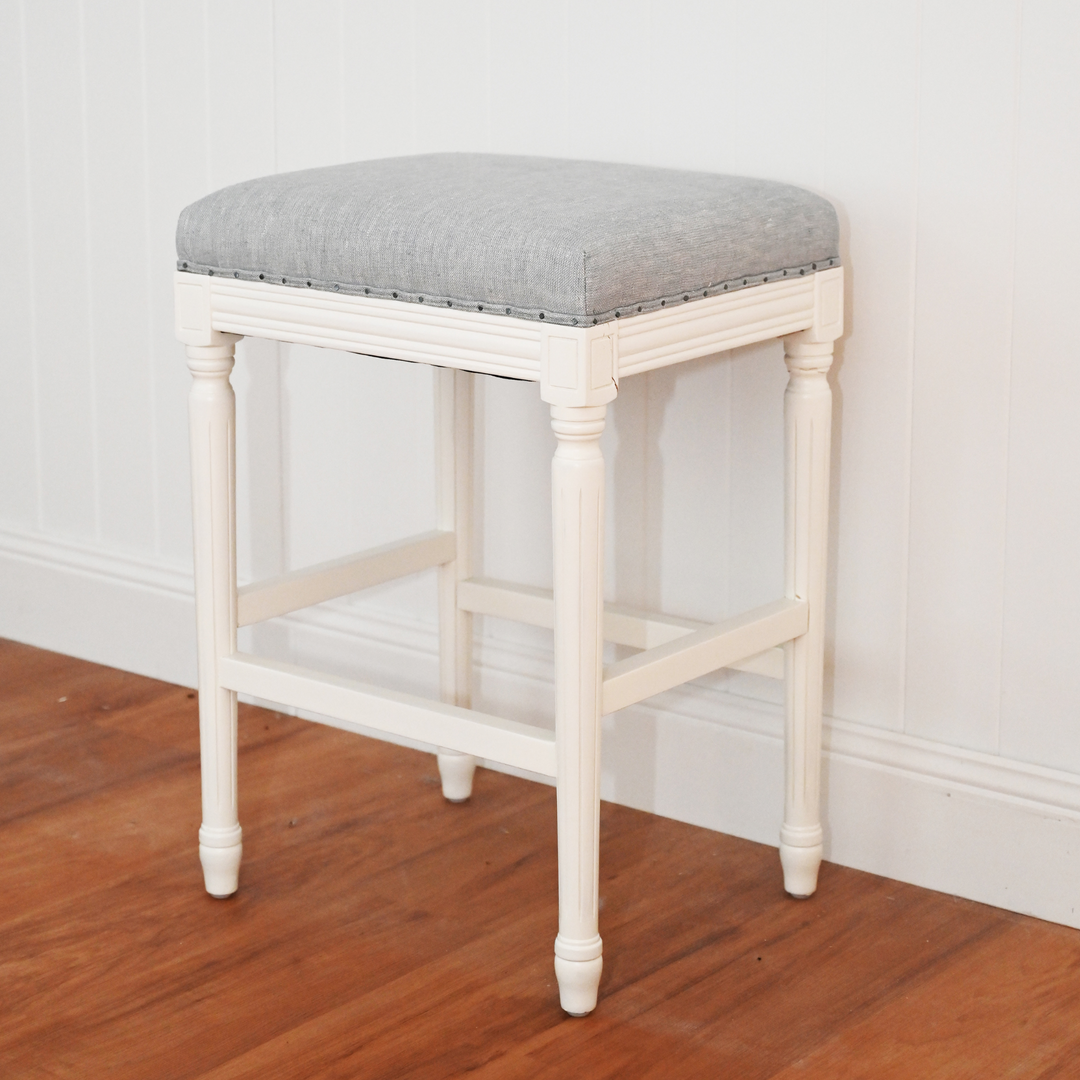 April Backless Stool With Padded Linen Seat