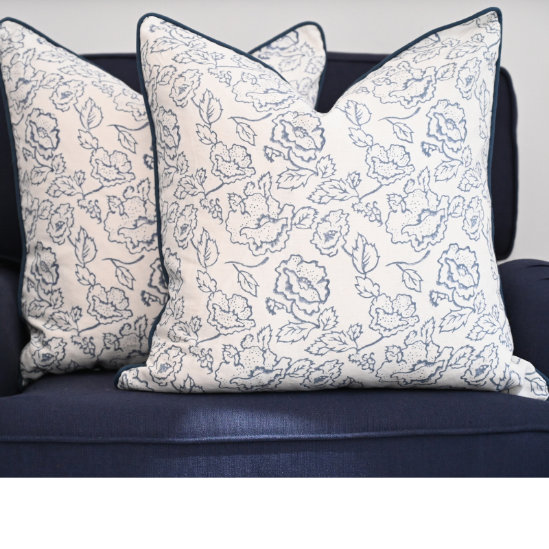 Stuart Desert Rose Block Print 60cm X 60cm Linen Cushion Cover Only