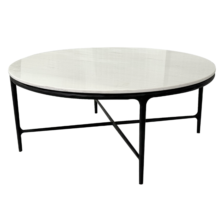 Soho Forged Black Round Coffee Table With Marble Top - Sydney Floorstock