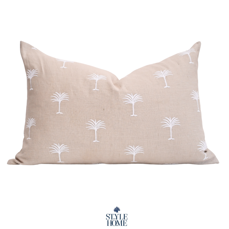 Palm Tree White/Oatmeal Lumbar Cushion - Cover Only