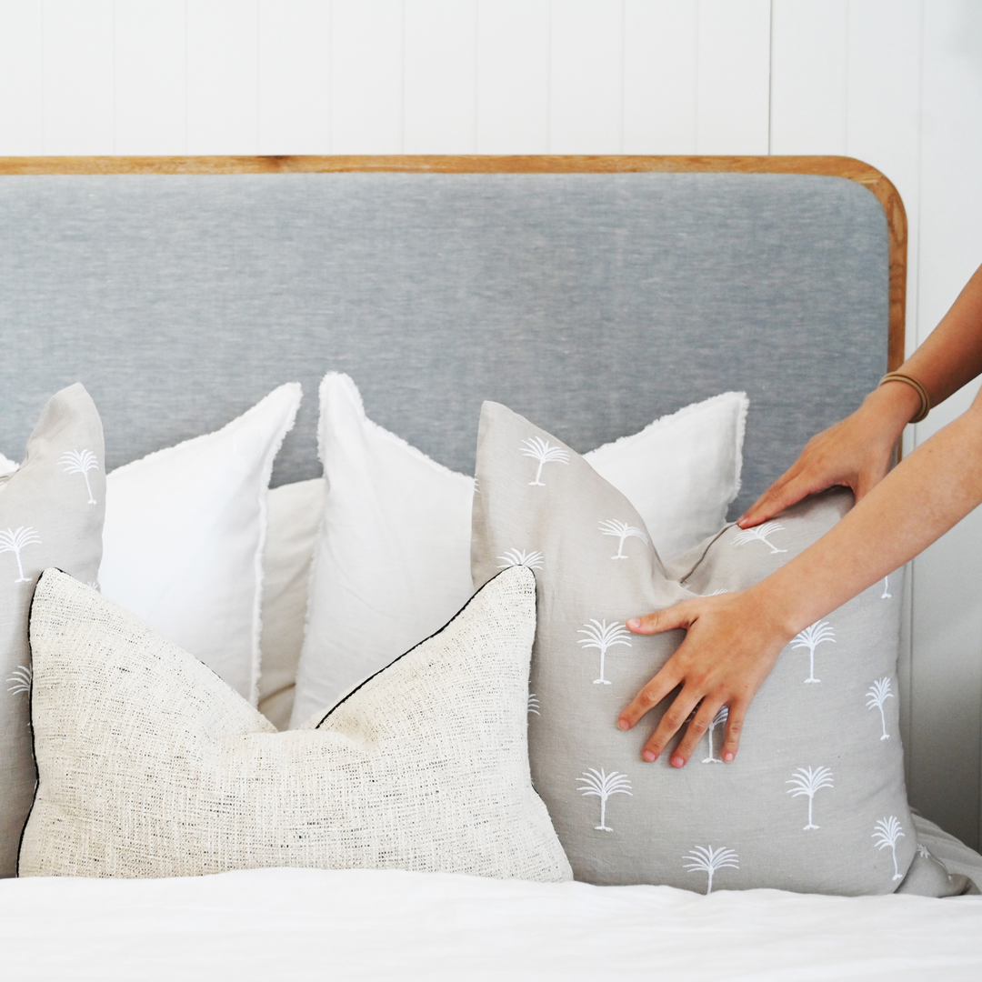 Palm Tree White/ Oatmeal Square Cushion - Cover Only