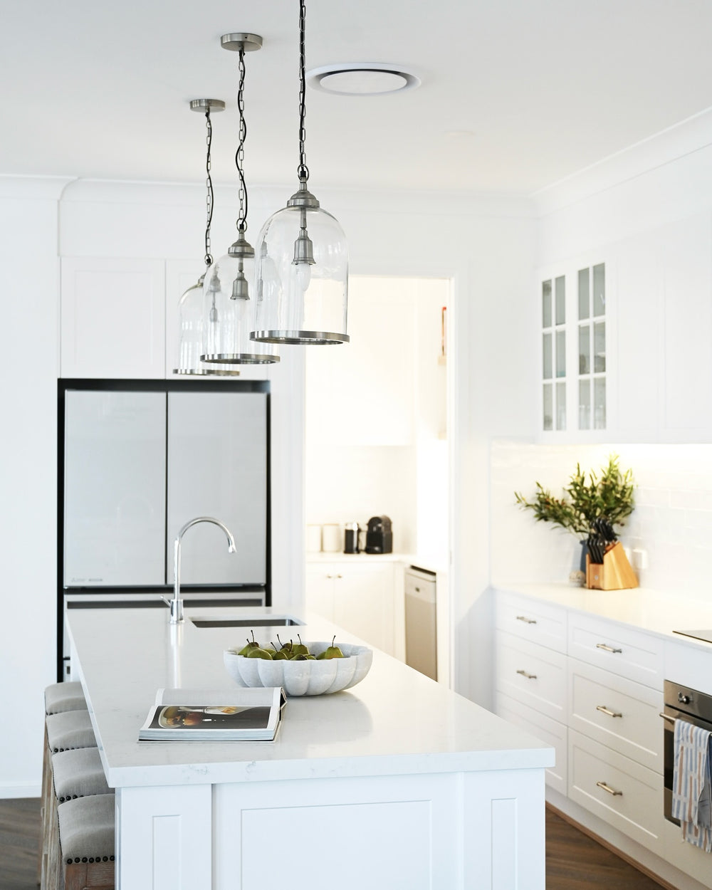 Celeste Glass And Antique Silver Dome Pendant