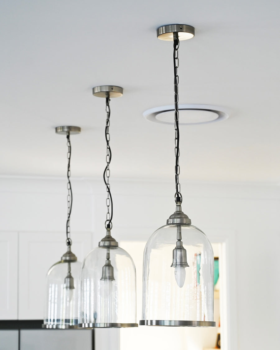 Celeste Glass And Antique Silver Dome Pendant