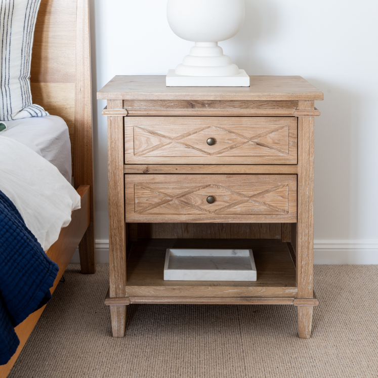Ascot Medium Bedside Table Whitewash Oak 65cm wide x 50cm deep x 76cm high