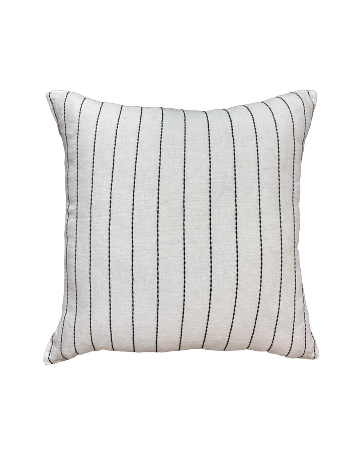Cooper Embroidered Oatmeal Square Linen Blue Stripe Cushion