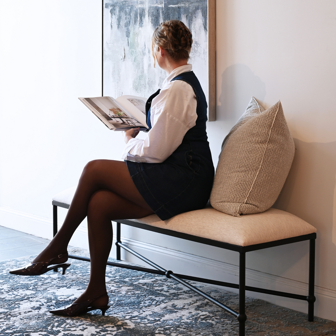 Cambridge Iron and Linen Cross Leg Large Bench