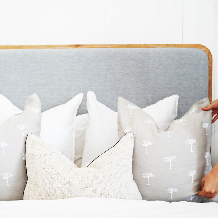 Palm Tree White/ Oatmeal Square Cushion - Cover Only