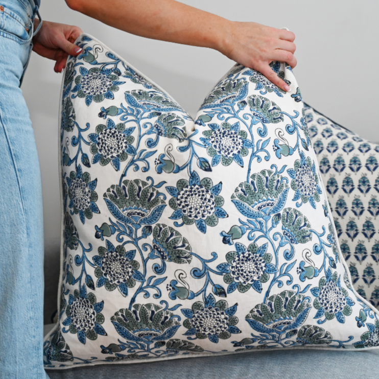 Waratah Block Print 60cm X 60cm Linen Cushion