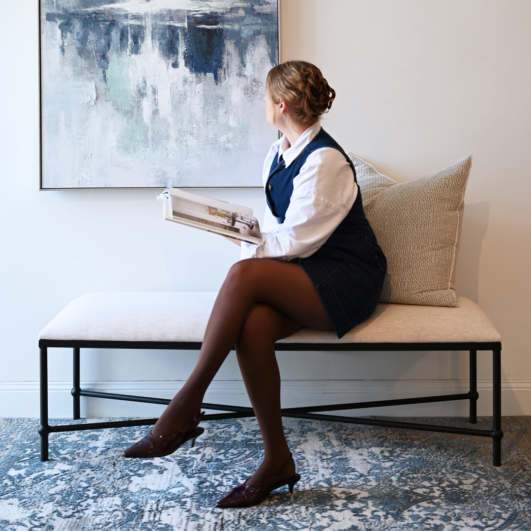 Cambridge Iron and Linen Cross Leg Large Bench