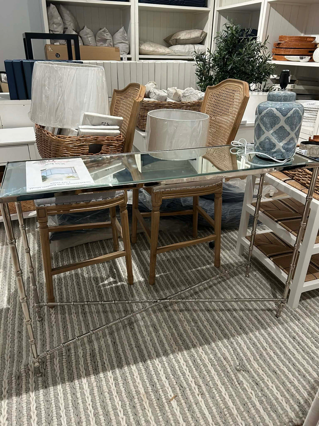 Brisbane Floorstock Bamboo Nickel Cross Bar Console Table
