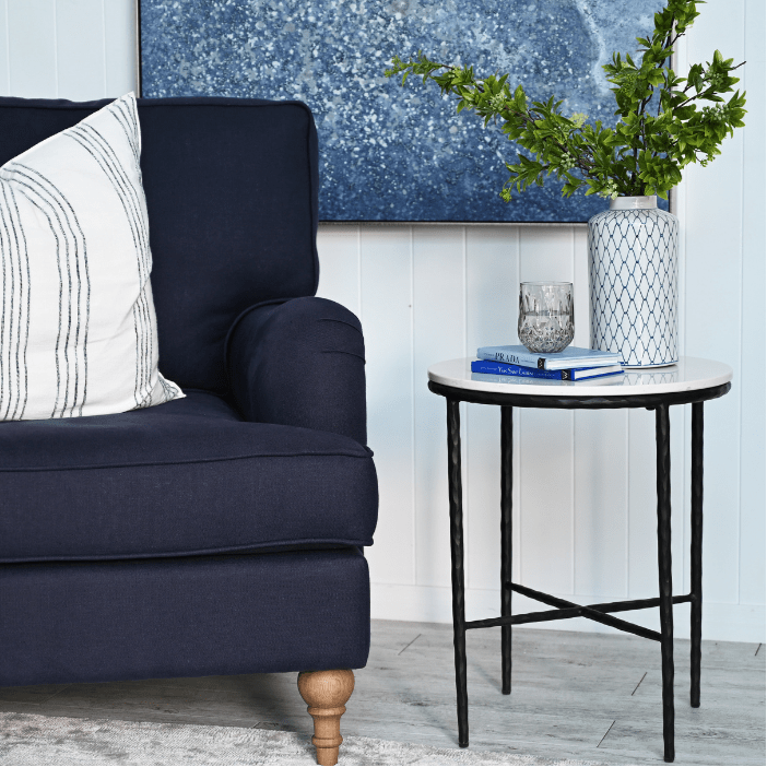 Soho Forged Black Leg Side Table With Carrera Marble