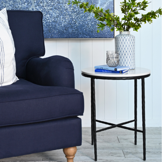 Soho Forged Black Leg Side Table With Carrera Marble