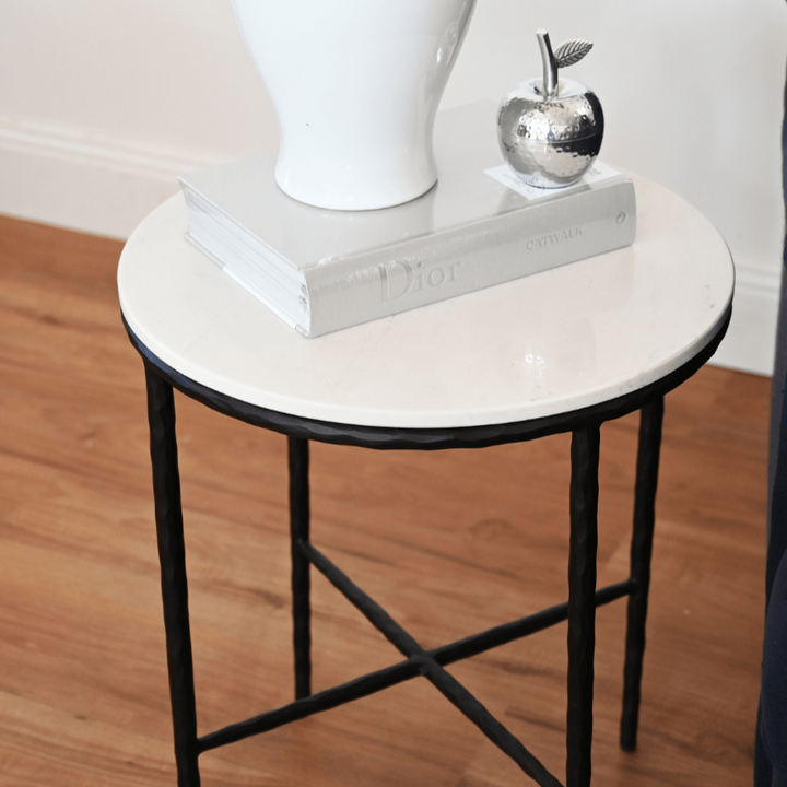 Soho Forged Black Leg Side Table With Carrera Marble
