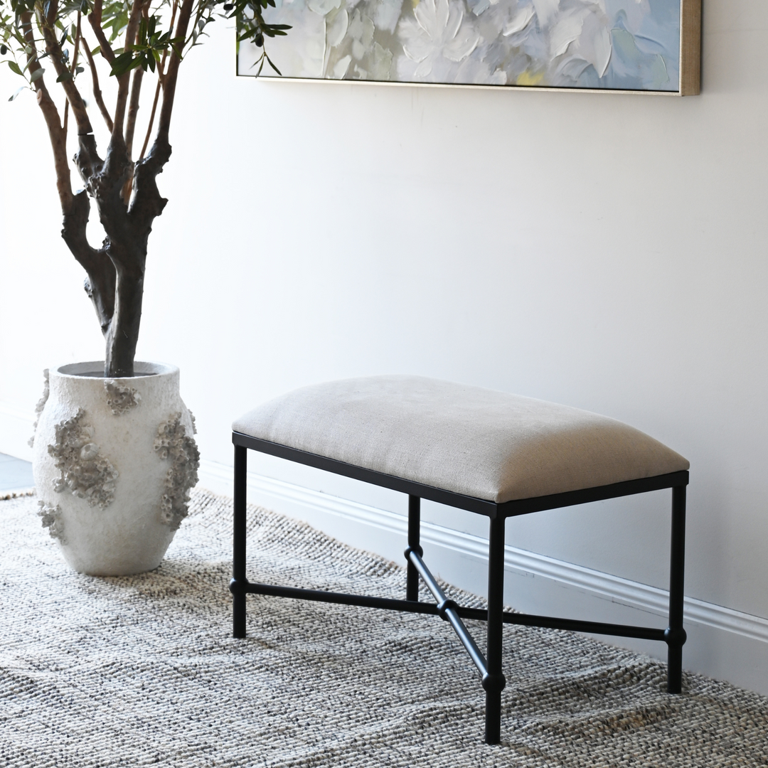 Cambridge Iron and Linen Cross Leg Small Bench